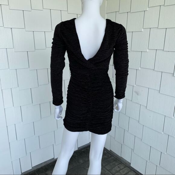 LINI for BLOOMINGDALE'S Women's Black Velvet Ruched V-Back Devon Mini Dress sz S - Picture 5 of 5